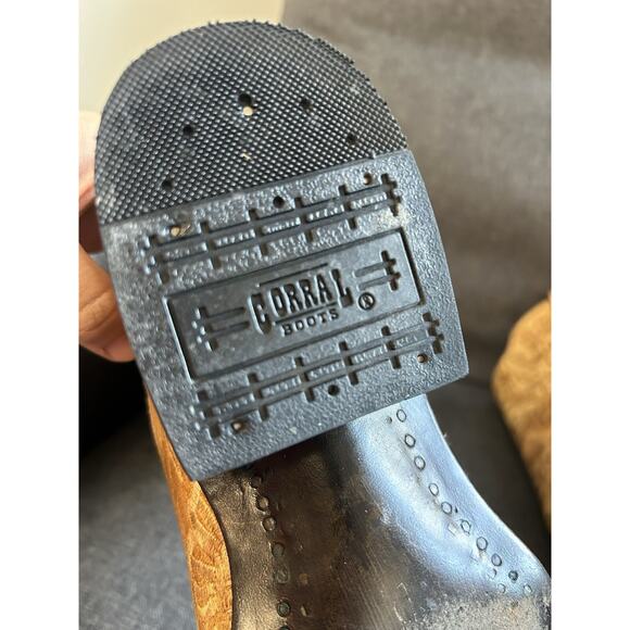 Corral Tan Leather Floral Embroidered Western Boots Square Toe Cowgirl Size 8 M - Picture 10 of 12